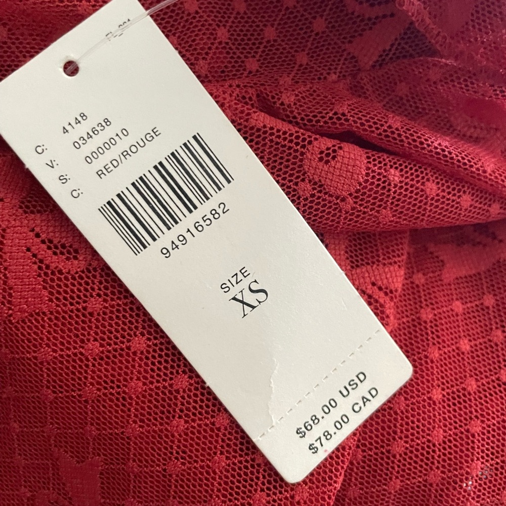 Anthropologie Maeve Bow Sheer Lace Turtleneck Top Red - Picture 8 of 10